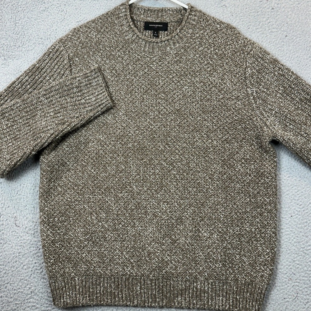 Banana Republic Sweater Men Large Brown Marled Wool Textured Roll Neck Fisherman